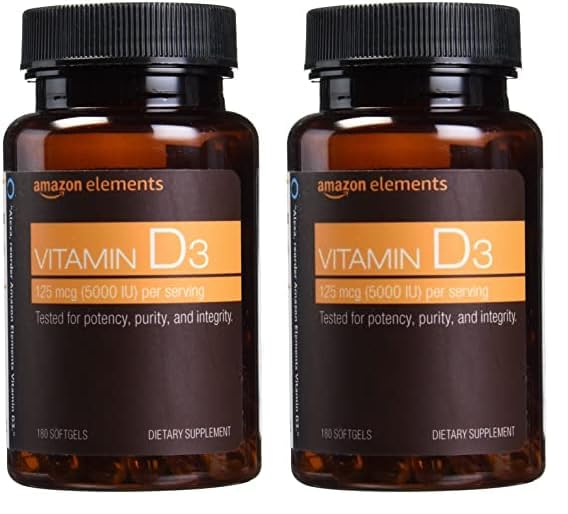 Botella Amazon Elements Vitamina D3 5000 UI 180 softgels