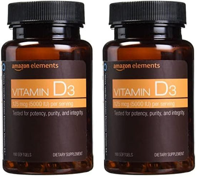 Botella Amazon Elements Vitamina D3 5000 UI 180 softgels