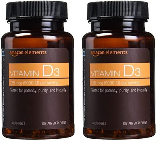 Botella Amazon Elements Vitamina D3 5000 UI 180 softgels