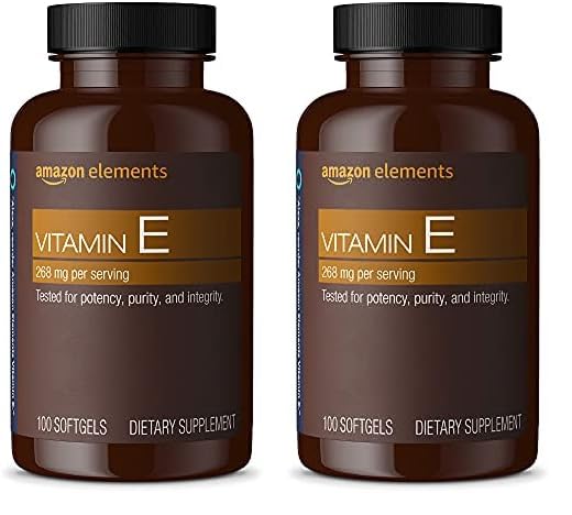 Frasco Amazon Elements vitamina E 400 UI 100 cápsulas blandas