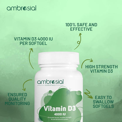 Ambrosial Vitamina D3 4000 IU para bienestar y salud Ósea integral