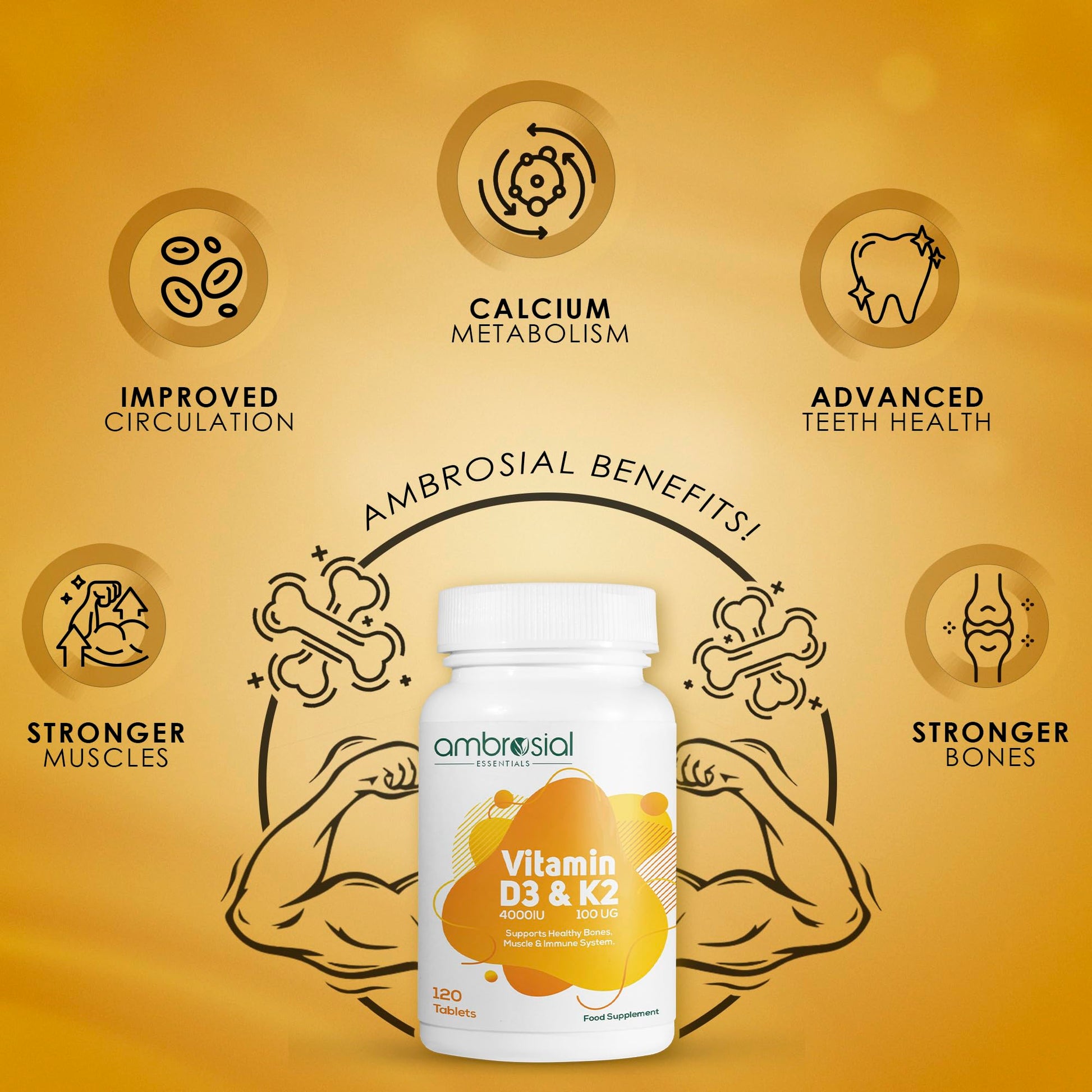 Etiqueta frontal Ambrosial vitamina D3 y K2 tabletas