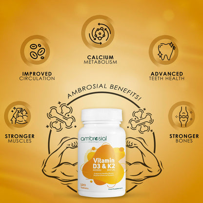 Etiqueta frontal Ambrosial vitamina D3 y K2 tabletas