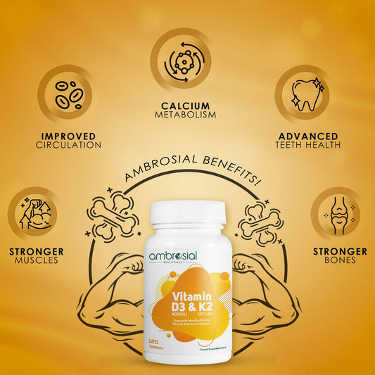 Etiqueta frontal Ambrosial vitamina D3 y K2 tabletas