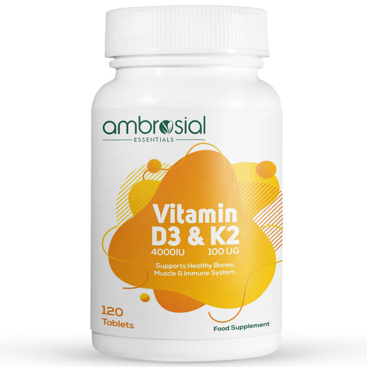 Frasco de tabletas Ambrosial vitamina D3 y K2 120 unidades