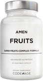 Botella de vitaminas Amen Fruits con suplemento de frutas.