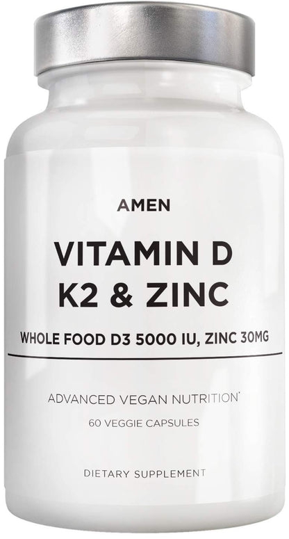 Amen vitamina d3 k2 zinc suplemento vegano 60 cápsulas