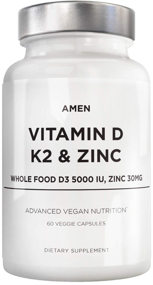 Amen vitamina d3 k2 zinc suplemento vegano 60 cápsulas