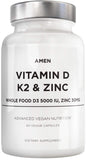 Amen vitamina d3 k2 zinc suplemento vegano 60 cápsulas