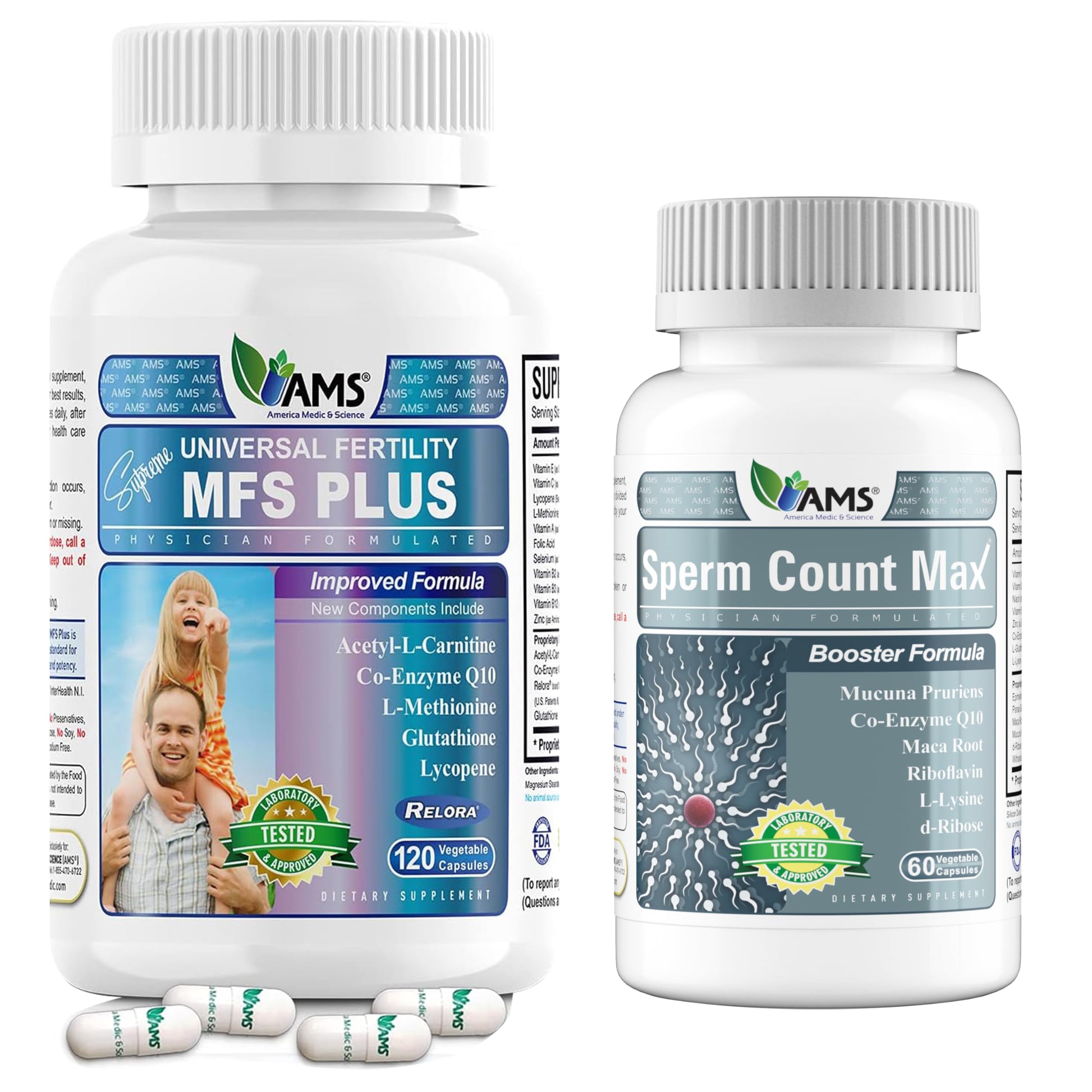 Suplementos fertilidad masculina America Medic & Science MFS Plus y Sperm Count Max