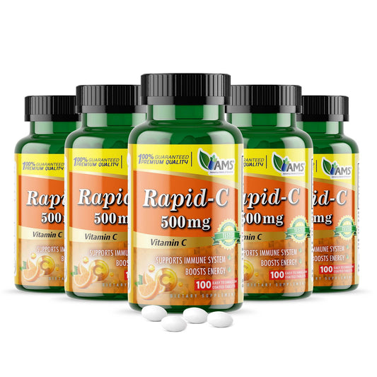 Frasco de America Medic & Science Rapid-C 500mg Vitamina C suplemento