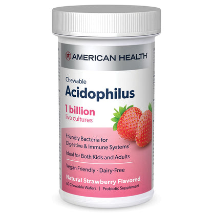 American Health probiótico masticable sabor fresa 60 tabletas