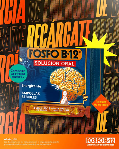Ampollas y jarabe Fosfo B-12 para estudiantes y fatiga