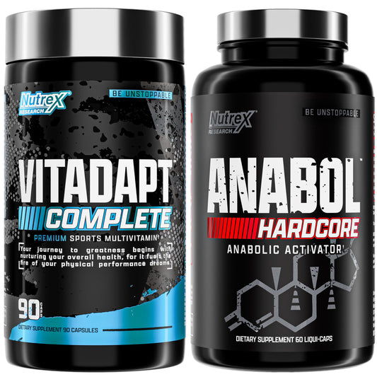 botellas de anabol hardcore y vitadapt multivitaminas de nutrex