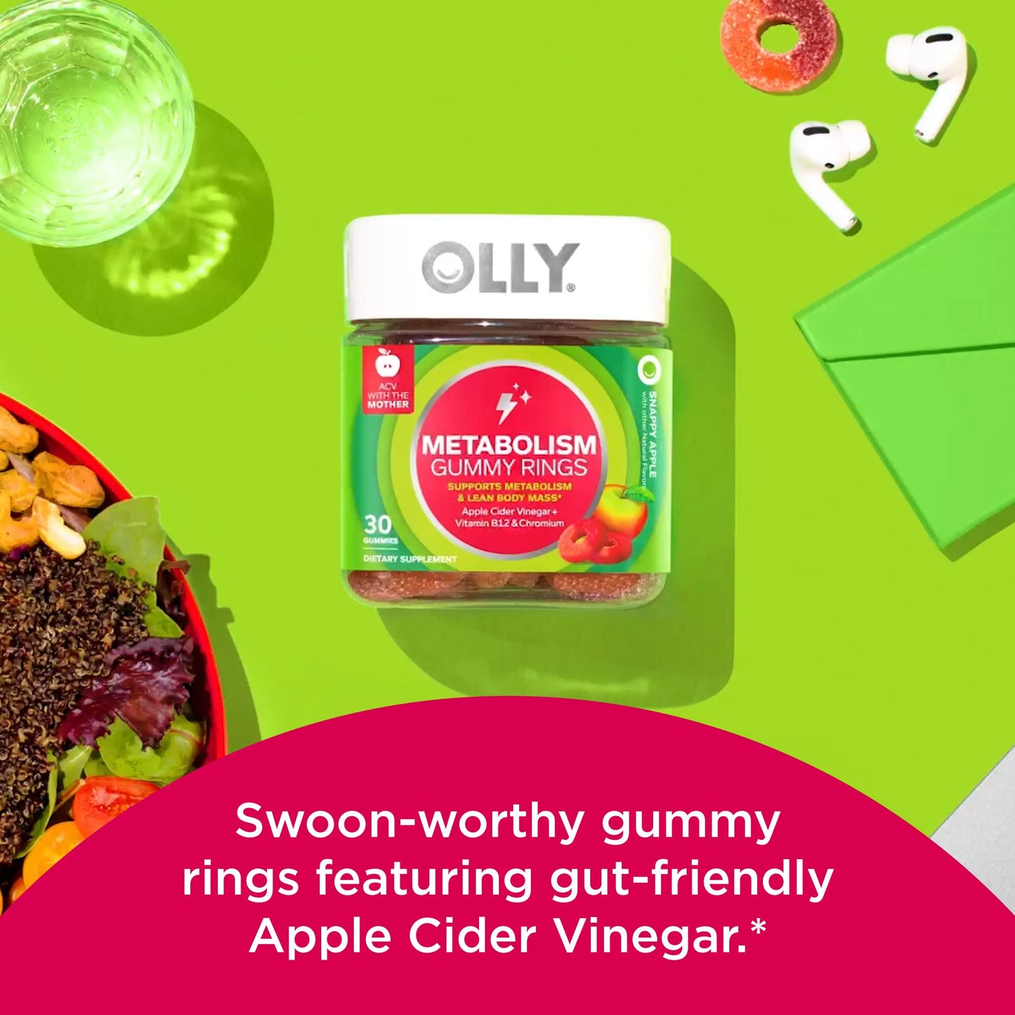 Anillos gummy OLLY para metabolismo con vinagre sidra manzana