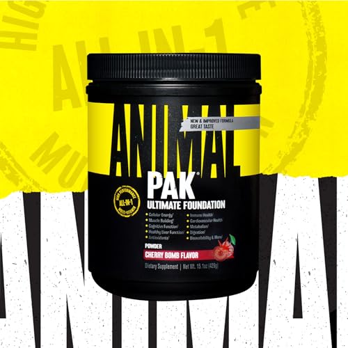 Animal Pak suplemento de alto rendimiento, etiqueta amarilla.