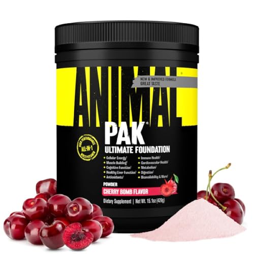 Animal Pak vitamina en polvo sabor cereza, multivitamínico completo.