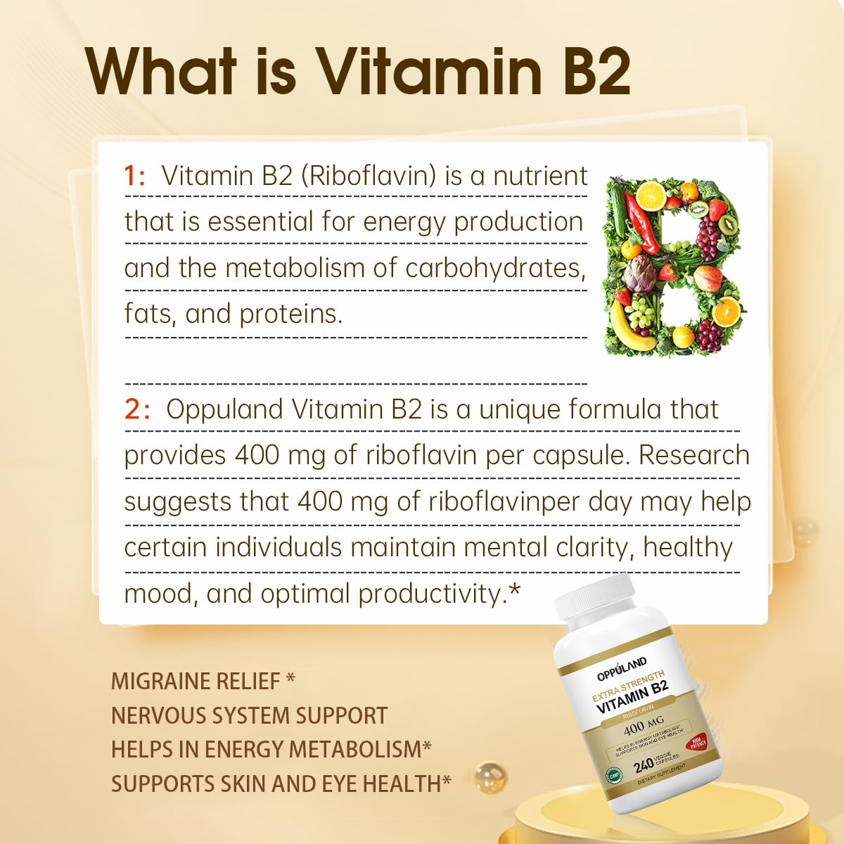 Apoyo metabólico con oppuland riboflavina 400mg