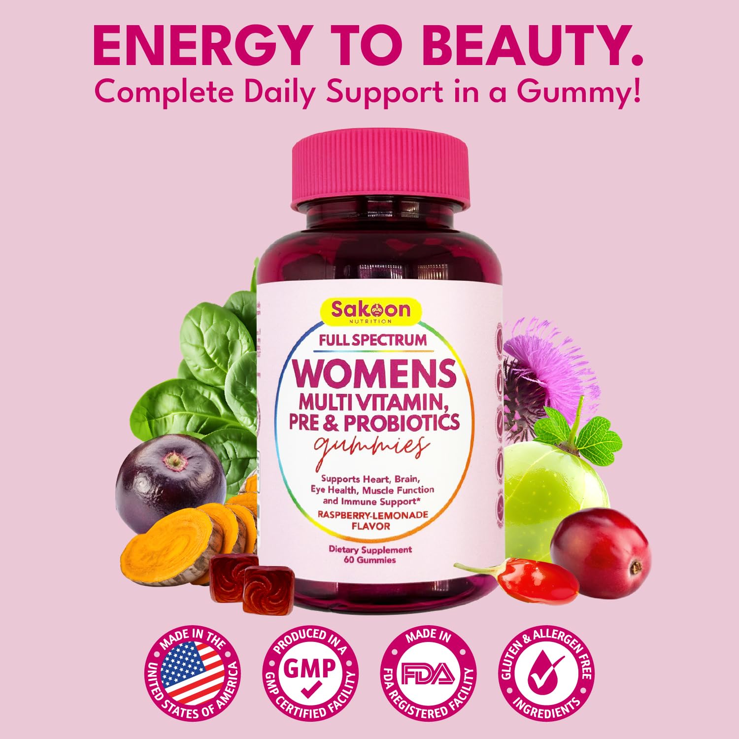 Aspectos destacados de Sakoon multivitaminas para mujeres.