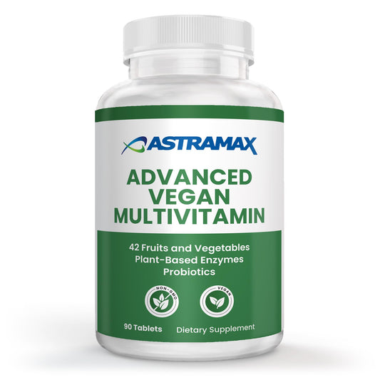 Frasco de multivitamínico vegano Astramax con 90 cápsulas