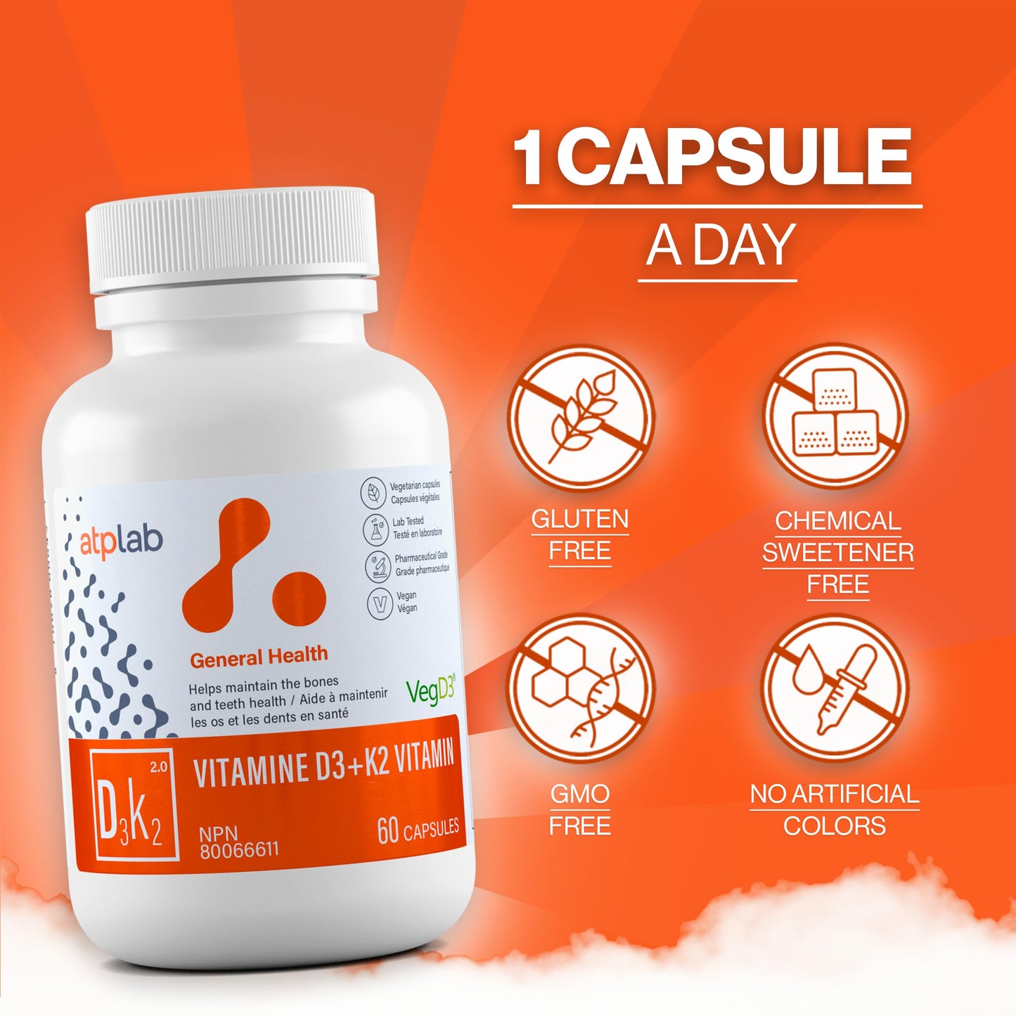 ATP LAB cápsulas vitamina d3 k2 mk-7 para inmunidad