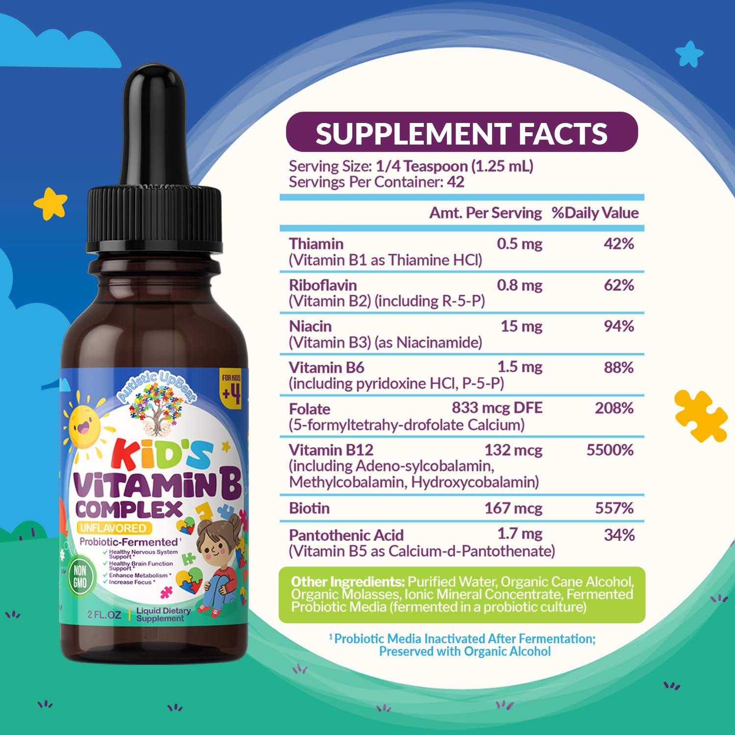 Autistic UpBeat liquid drops vitaminas b para desarrollo cognitivo