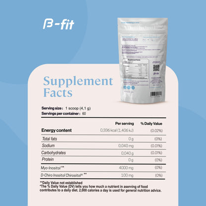 B-FIT B Just Inositol suplemento en polvo envase trasero