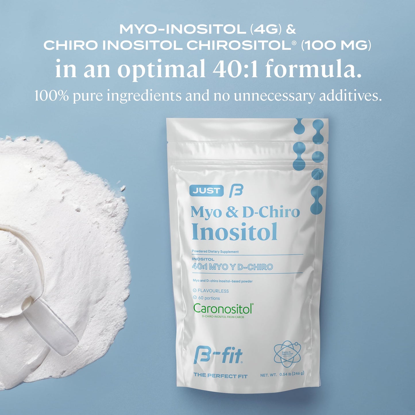 B-FIT B Just Inositol suplemento sin aditivos vista superior envase