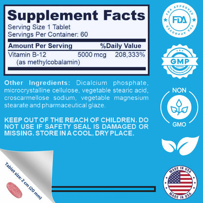 B12 alta potencia 5000 mcg de rápida absorción