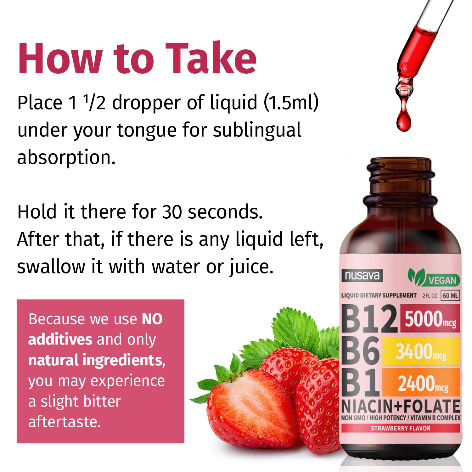 B12 y B6 líquido vitaminas veganas no GMO de NUSAVA