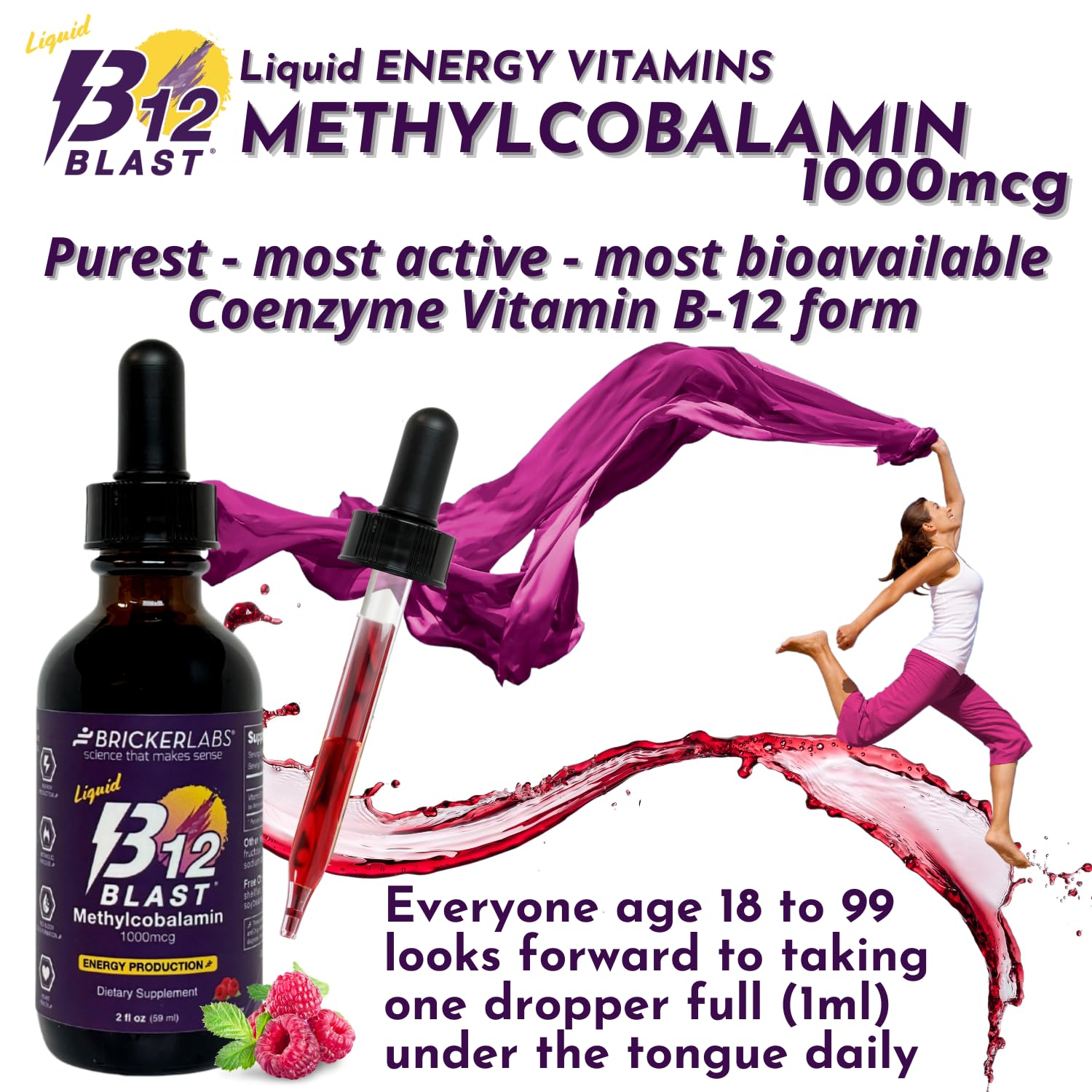 B12 Blast frambuesa suplemento vitamina b12 vegano líquido