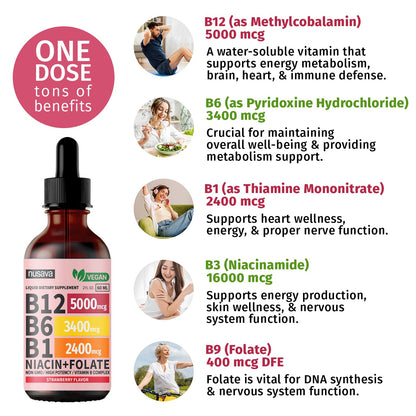B12 líquido potente 5000 mcg Vitaminas NUSAVA 4 pack