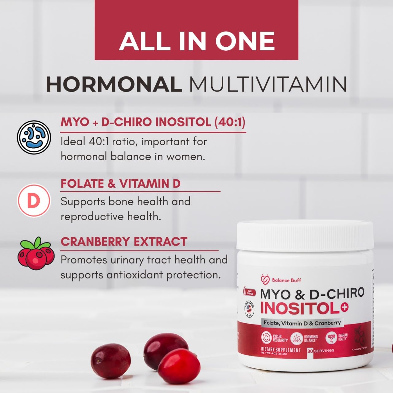 Balance Buff polvo inositol 40:1 con arándano y vitaminas