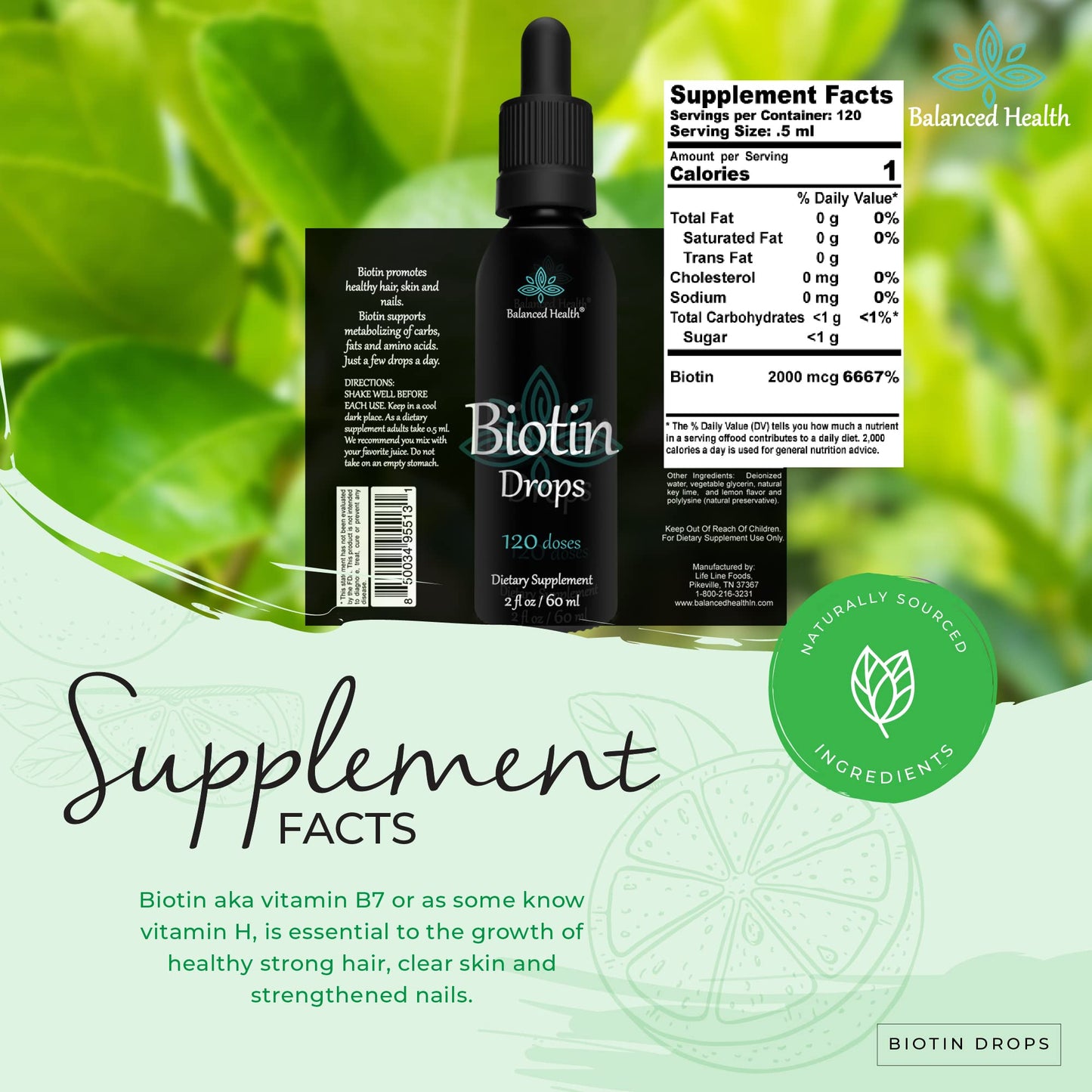 Carta de absorción de gotas de biotina Balanced Health.