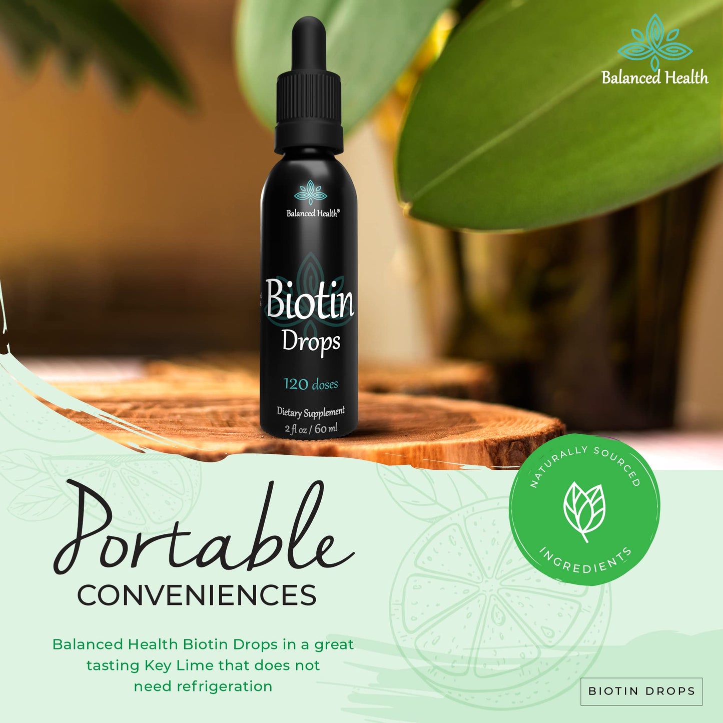 Rápida absorción de gotas de biotina Balanced Health, 2oz.