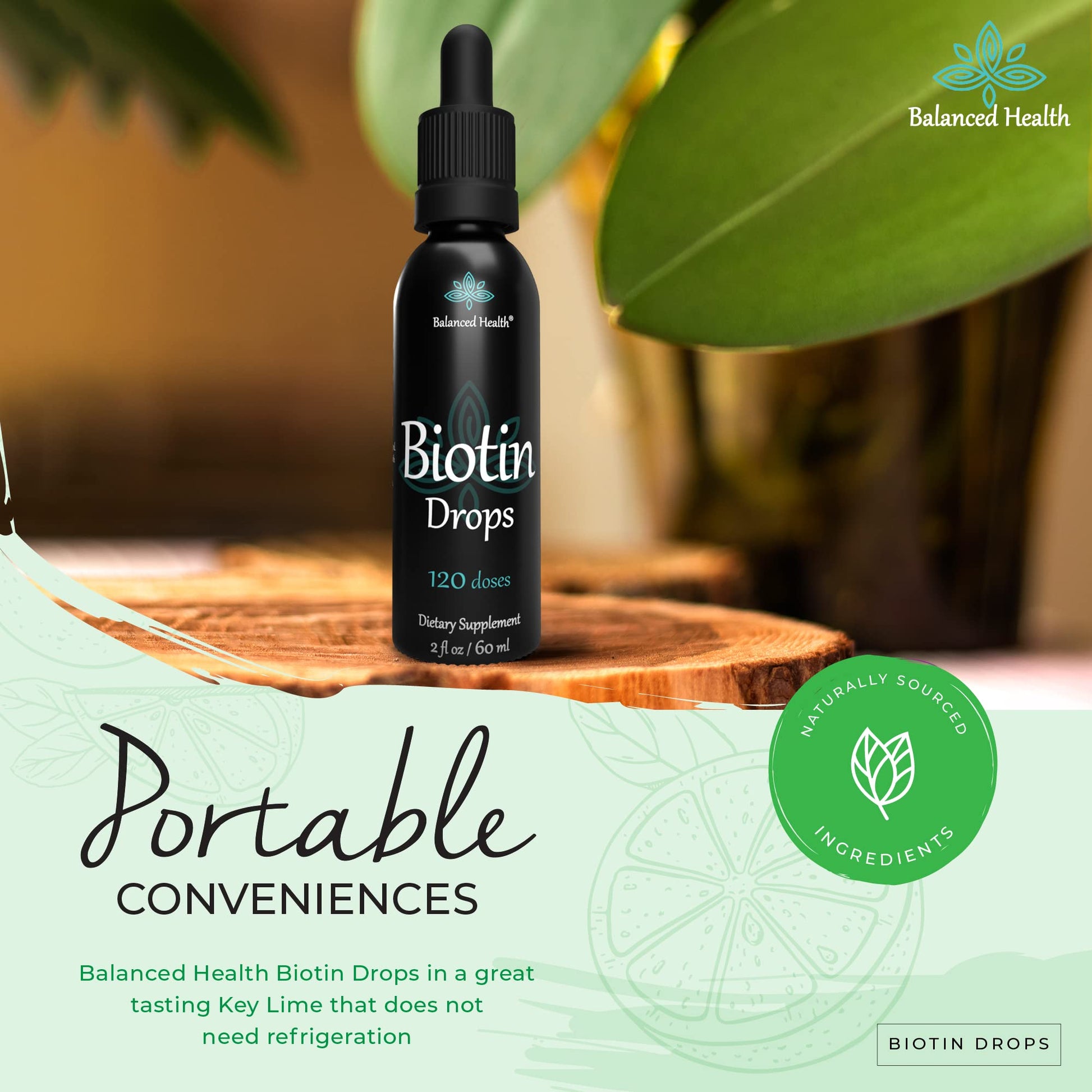 Rápida absorción de gotas de biotina Balanced Health, 2oz.