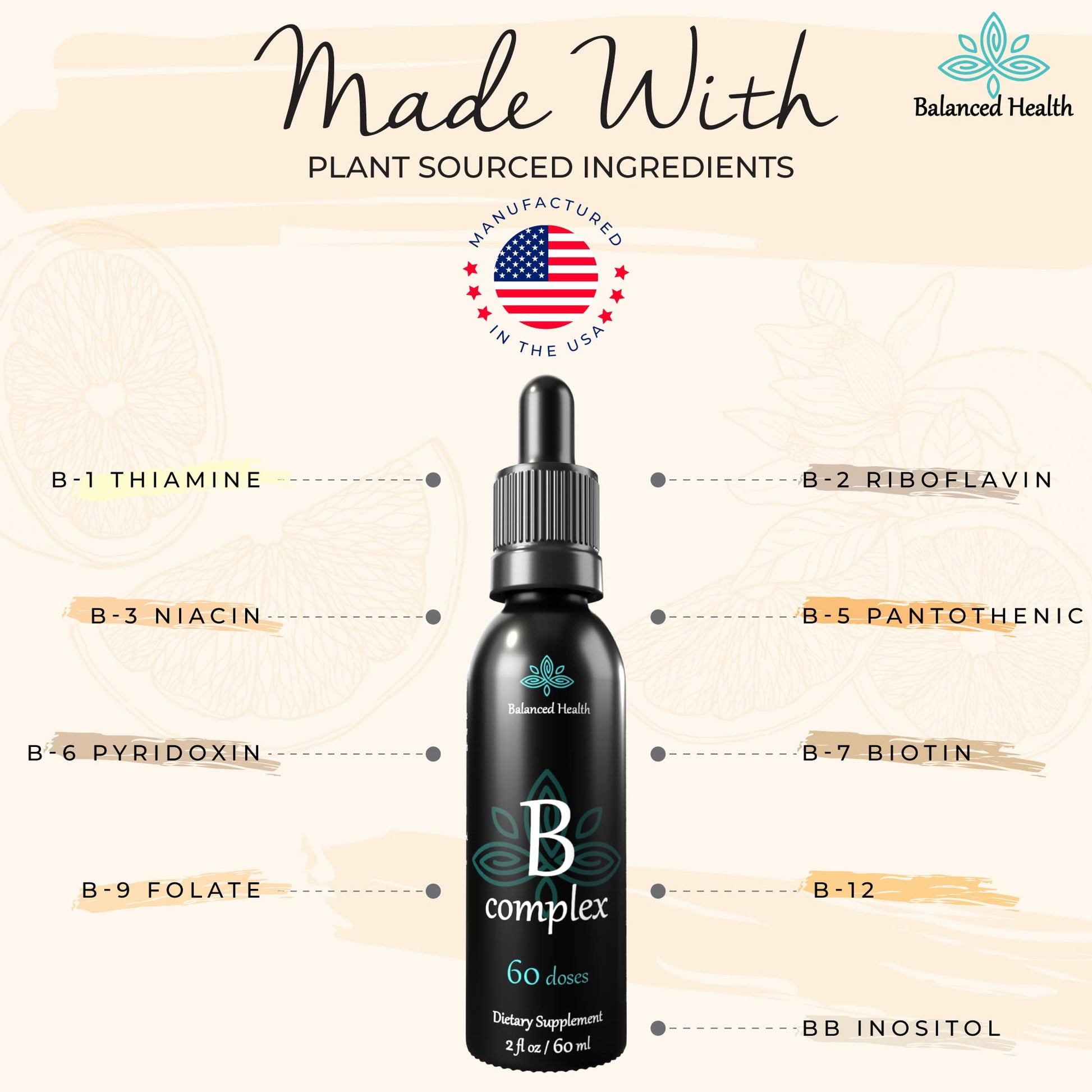 Balanced Health botella gotas vitaminas B complejo sostener