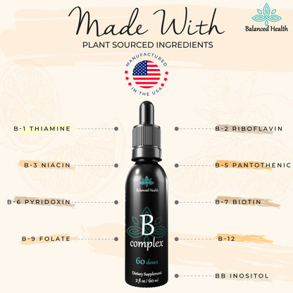 Balanced Health botella gotas vitaminas B complejo sostener