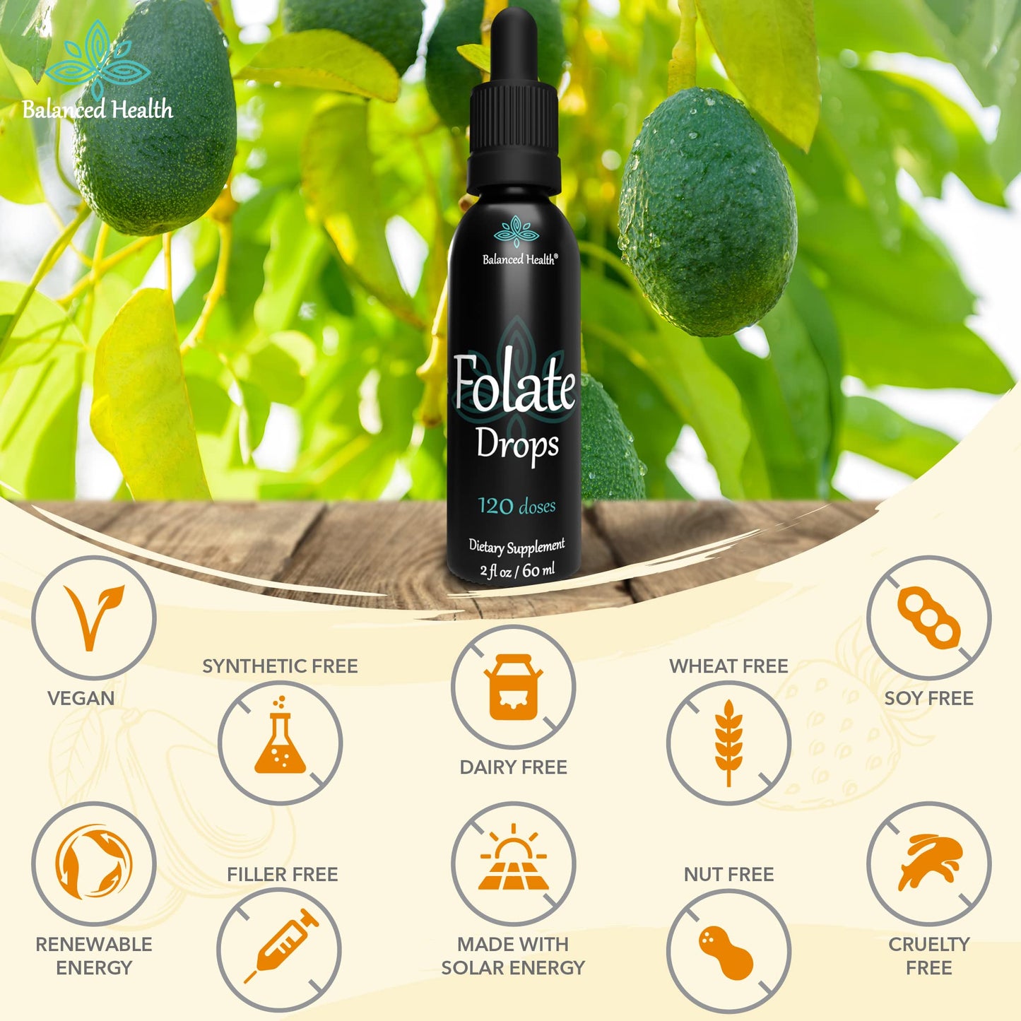 Balanced Health gotas de folato botella detalle