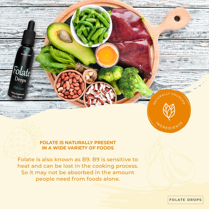 Balanced Health gotas de folato etiqueta y paquete