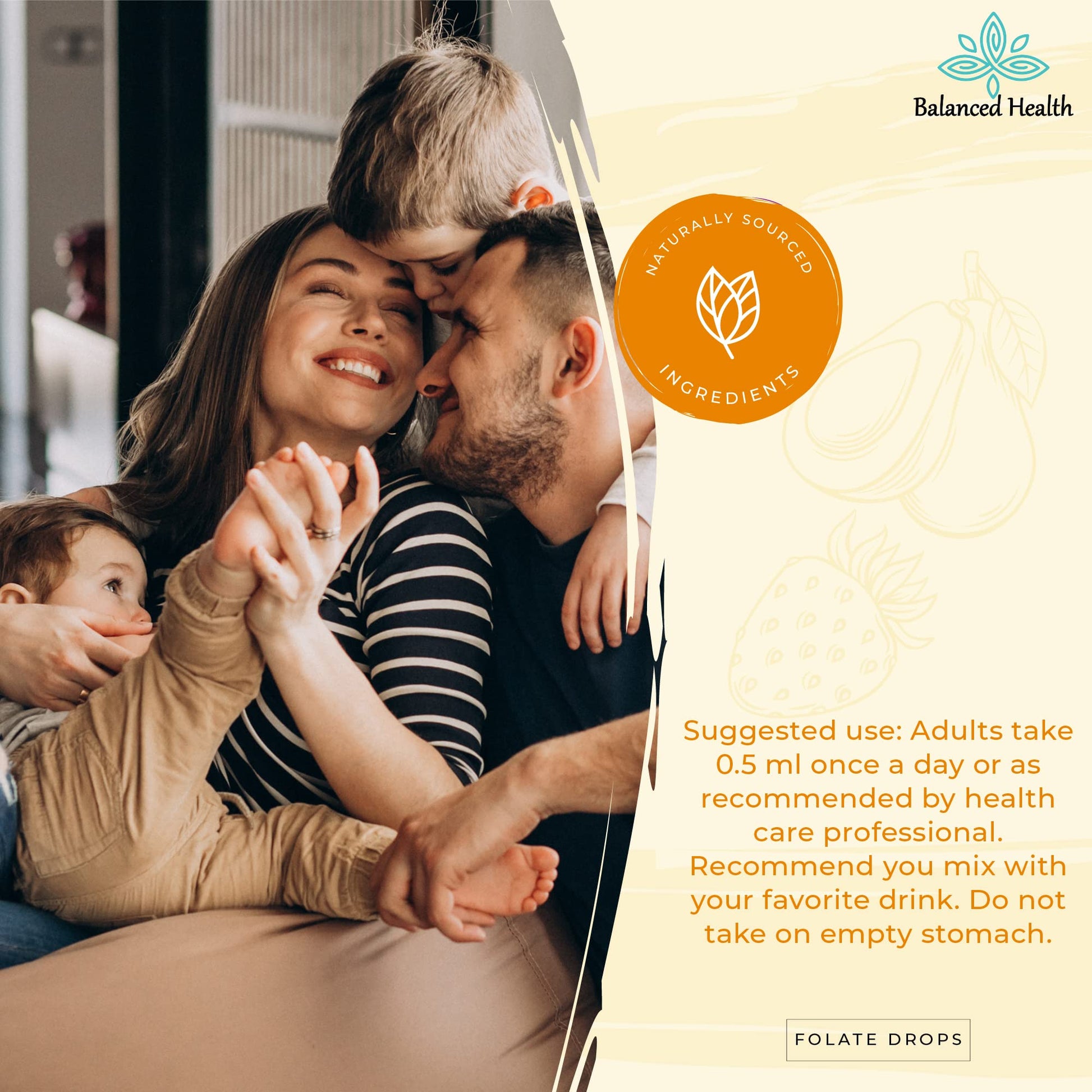 Balanced Health gotas folato frasco vista superior