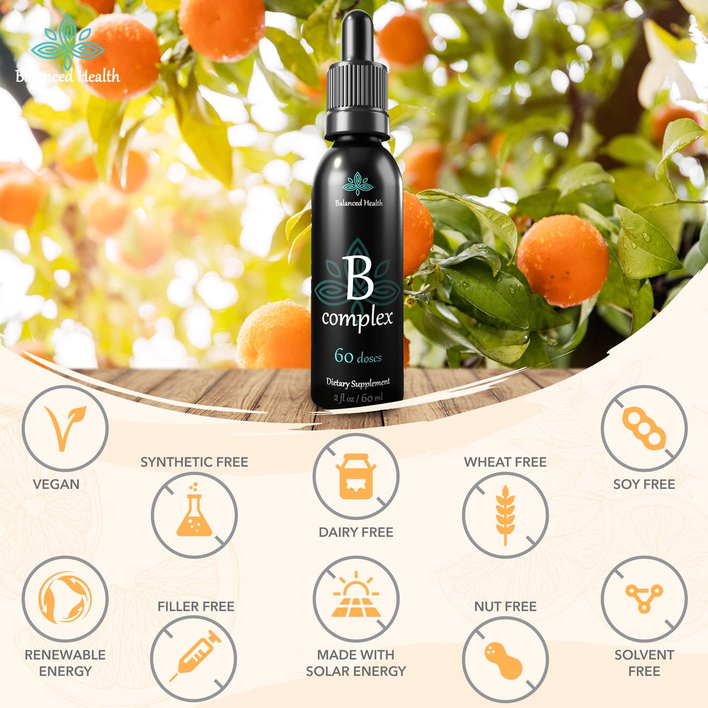 Balanced Health suplemento líquido vitaminas B ingrediente etiqueta