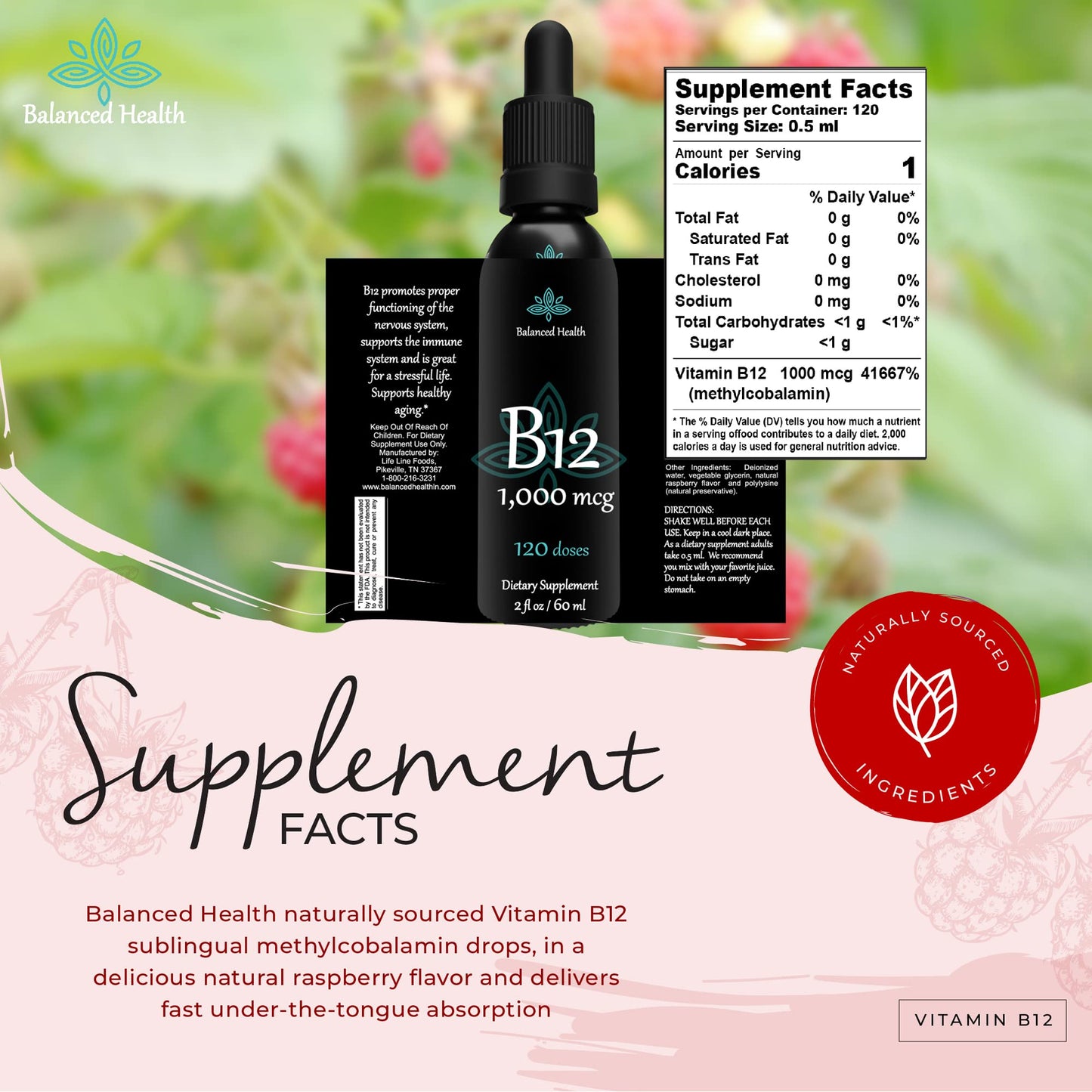 Balanced Health vitamina b12 gotas líquido rojo