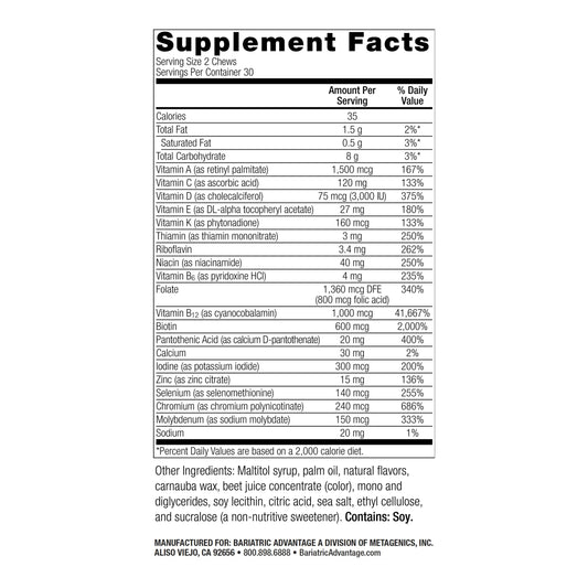 Bariatric Advantage tabla nutricional