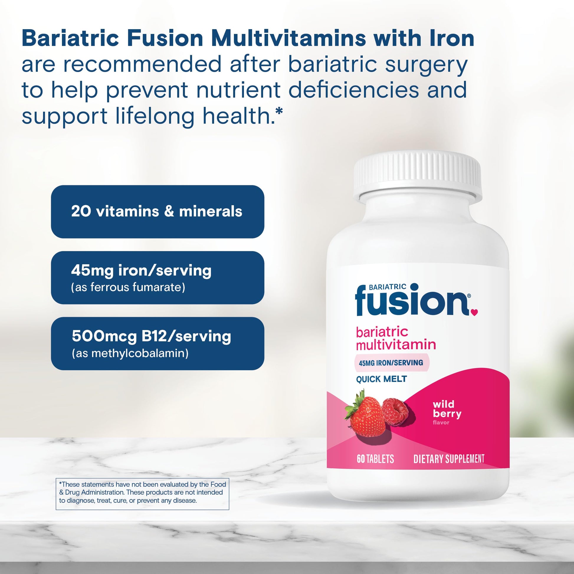 Tabletas coloradas Bariatric Fusion para nutrición post cirugía