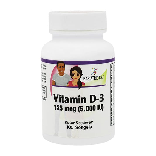 Botella BariatricPal vitamina D-3 5000 UI cápsulas blandas