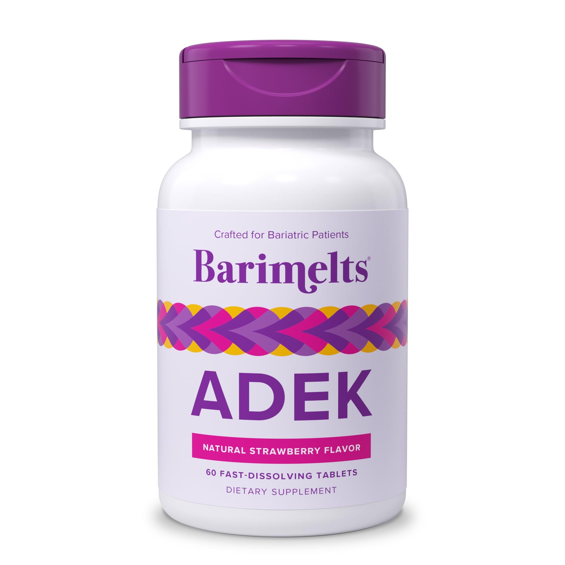 Barimelts ADEK - Vitaminas bariátricas suaves para el estómago, sabor fresa, 60 tabletas.