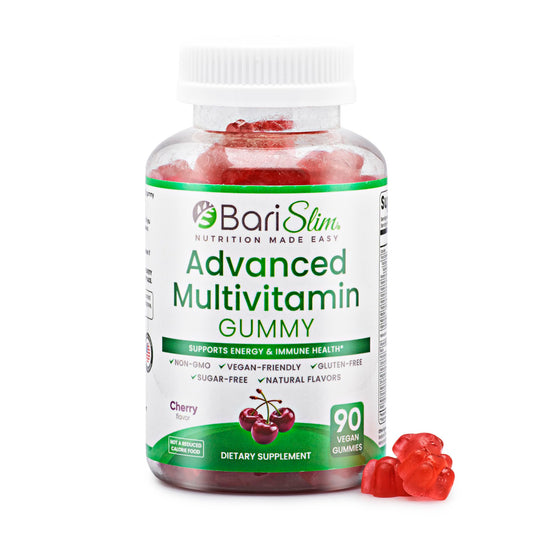Envase de Gomitas Multivitamínicas BariSlim sabor cereza 90 veganas