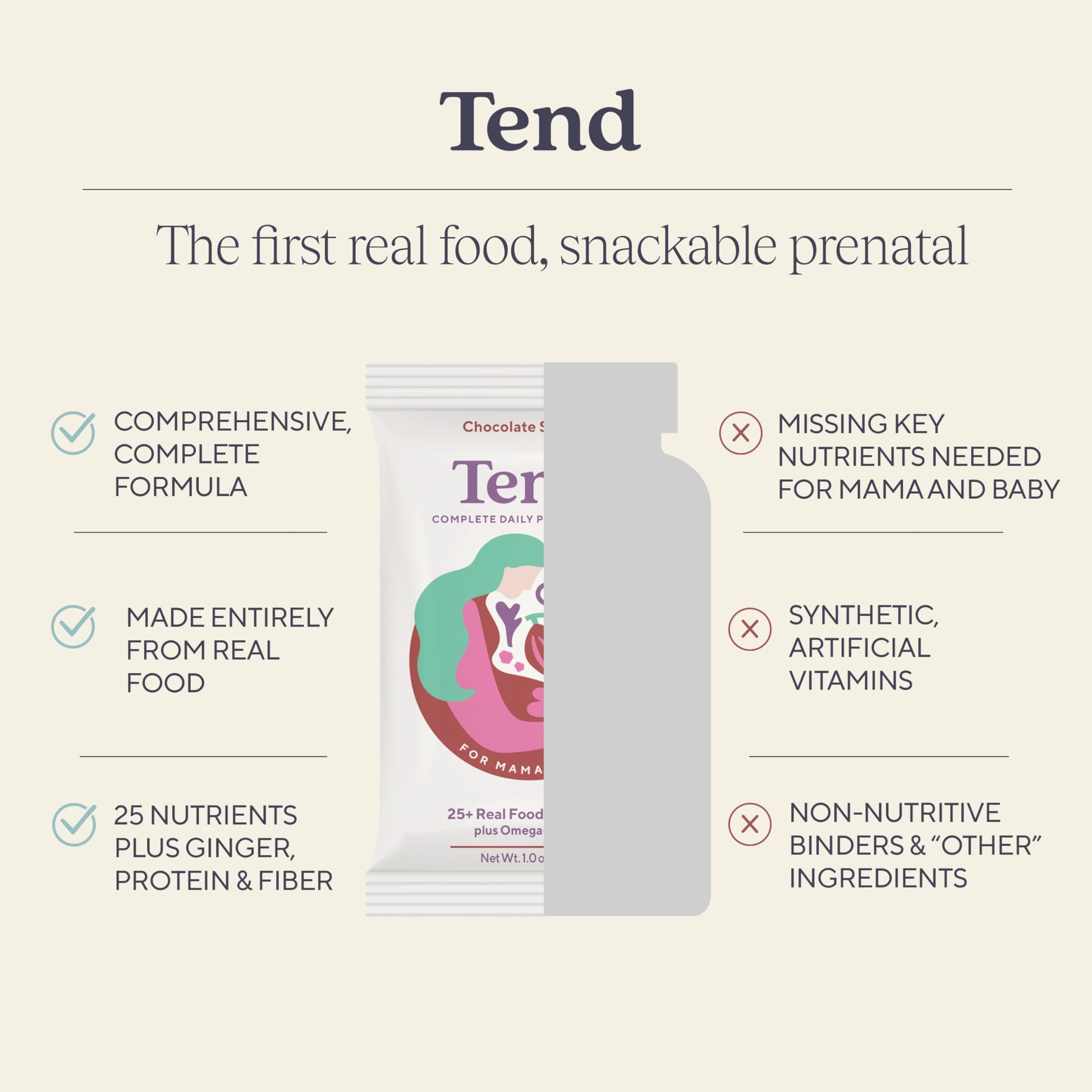 Barra Tend orgánica prenatal postnatal con DHA y folato para embarazadas