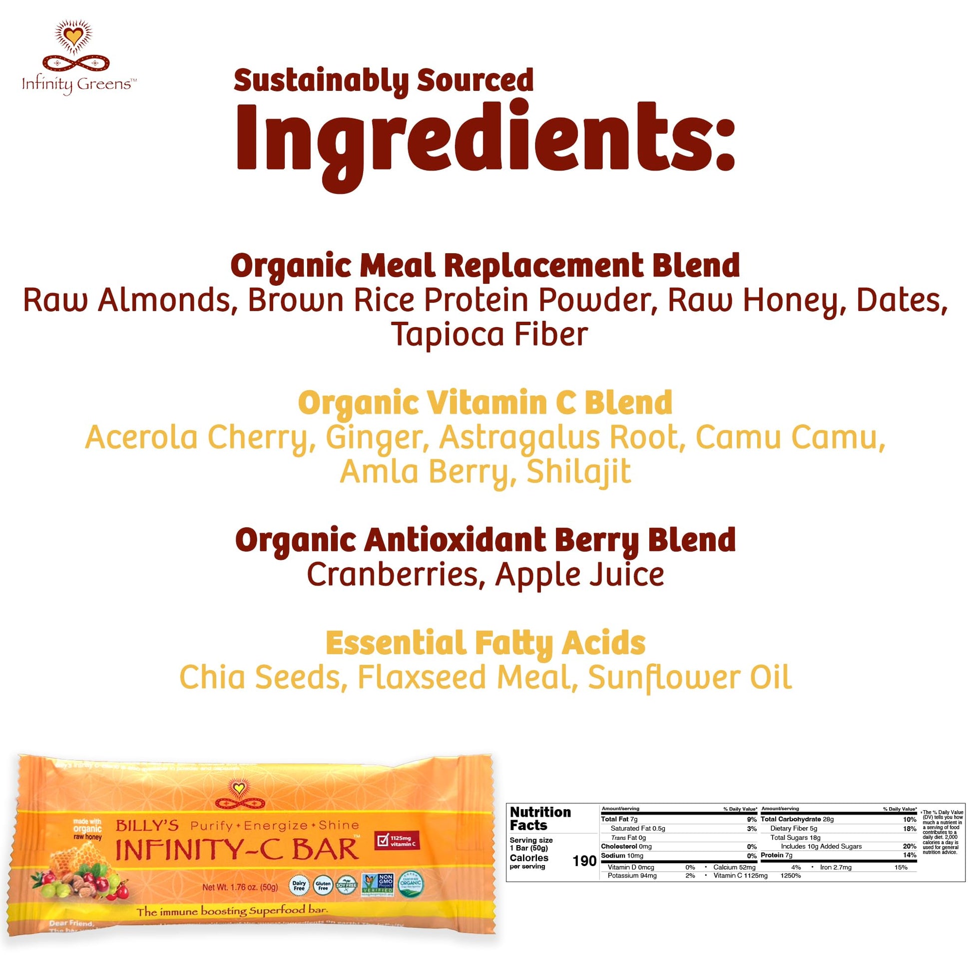 Barras de snack Infinity Greens ricas en vitamina C
